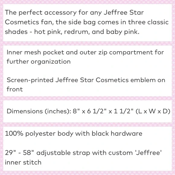 New Jeffree Star Crossbody bag Baby Pink Jeffree Star Cosmetics JSC NWOT - Picture 4 of 5